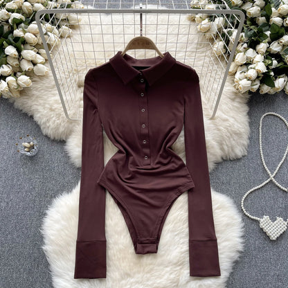 2023 frauen Streetwear Sexy Bodys Taste Polo Kragen Lange Ärmeln Y2K Outwear Mode Offenem Schritt Schlank Playsuits Wanita