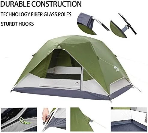 Tent with Rainfly, 2/4 Person Dome Tent,Waterproof Windproof Family Tent with Mesh Windows, Easy Set Up for Hiking and Outdoor f