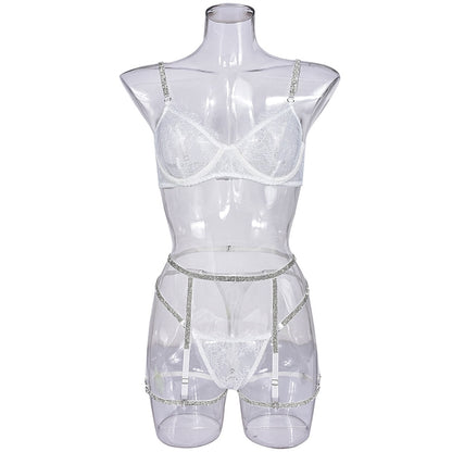 Conjunto de sujetador sin costuras de encaje transparente, lencería con diamantes de imitación, ropa interior Push Up Sissy, conjuntos de lujo íntimos transparentes