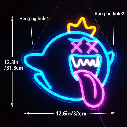 Letrero de neón, luz de neón Led fantasma con letrero de neón para juegos para niños, sala de juegos, cueva de hombre, regalo de decoración de cumpleaños