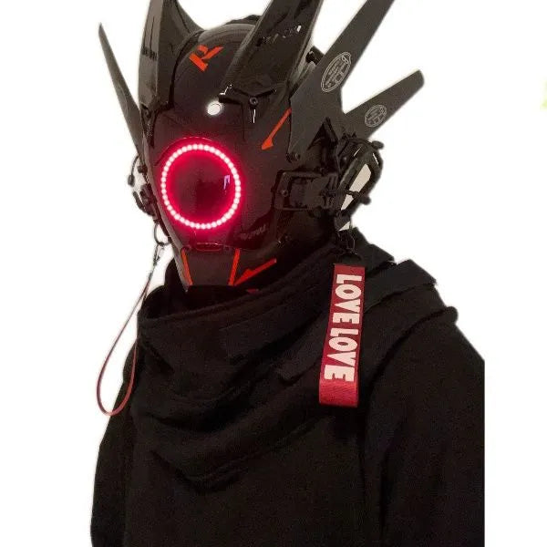 Leichte Shinobi Samurai Maske Cyberpunk Helm Cosplay Dreadlocks Coole Maske mit Led Zöpfen Weihnachten Halloween Geschenk Dreads Flügel