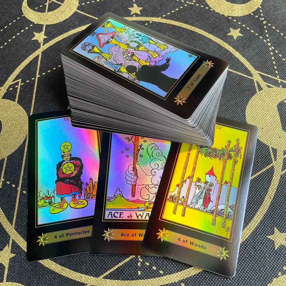 Shinning English Holographic Tarot Cards for Beginners with Guide Book Board Games Catan Runes Psychology Fate Spiritual Deck