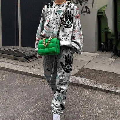 Traje deportivo informal para mujer, conjunto de Tops y pantalones de tubo con estampado Harajuku a la moda, Sudadera con capucha de otoño, conjunto de dos piezas de chándal