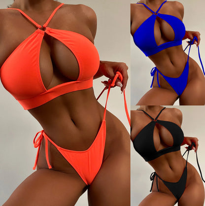 Traje de baño para mujer, Monokini con realce, ropa de playa brasileña, microbikini calado acolchado, cintura baja, hilo Sexy extremo