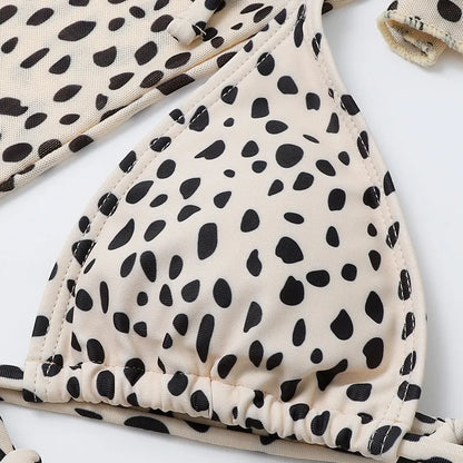 Traje de baño de leopardo para mujer de 3 artículos, microbikini con cuello Halter, traje de baño con estampado por separado, ropa de playa brasileña de cintura baja