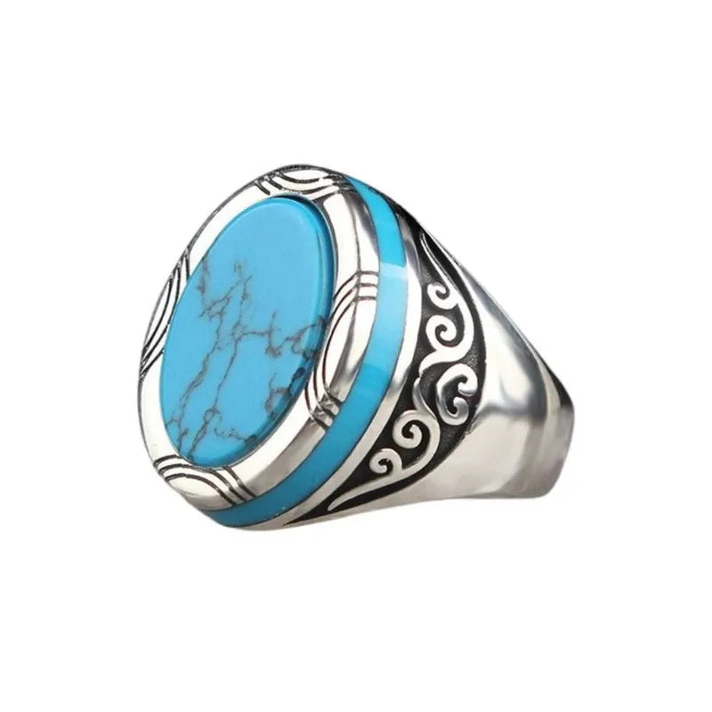 Personality Retro Punk European and American Turquoise Men's Ring