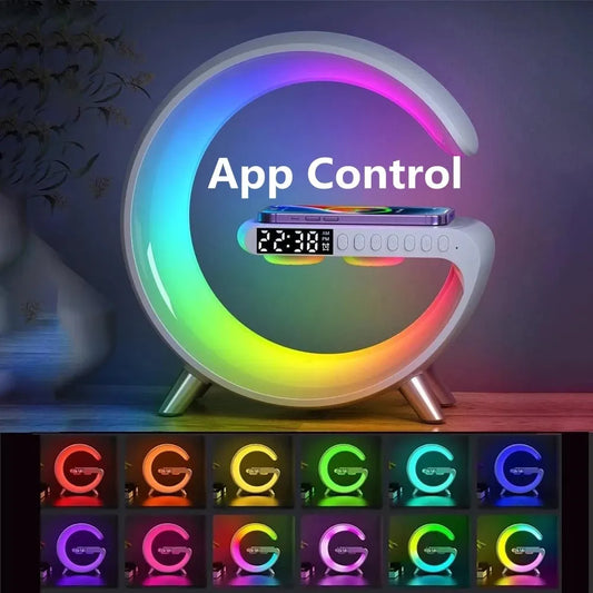 Soporte de cargador inalámbrico multifuncional, despertador, altavoz, aplicación RGB, estación de carga rápida ligera para iPhone X, 11, 12, 13, 14, Samsung