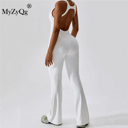 MyZyQg Women Ballet Dance Aerial Sleeveless Yoga Jumpsuit Chest Pad High Elastic Fitness Sports Running Tracksuit Gym Sportswear