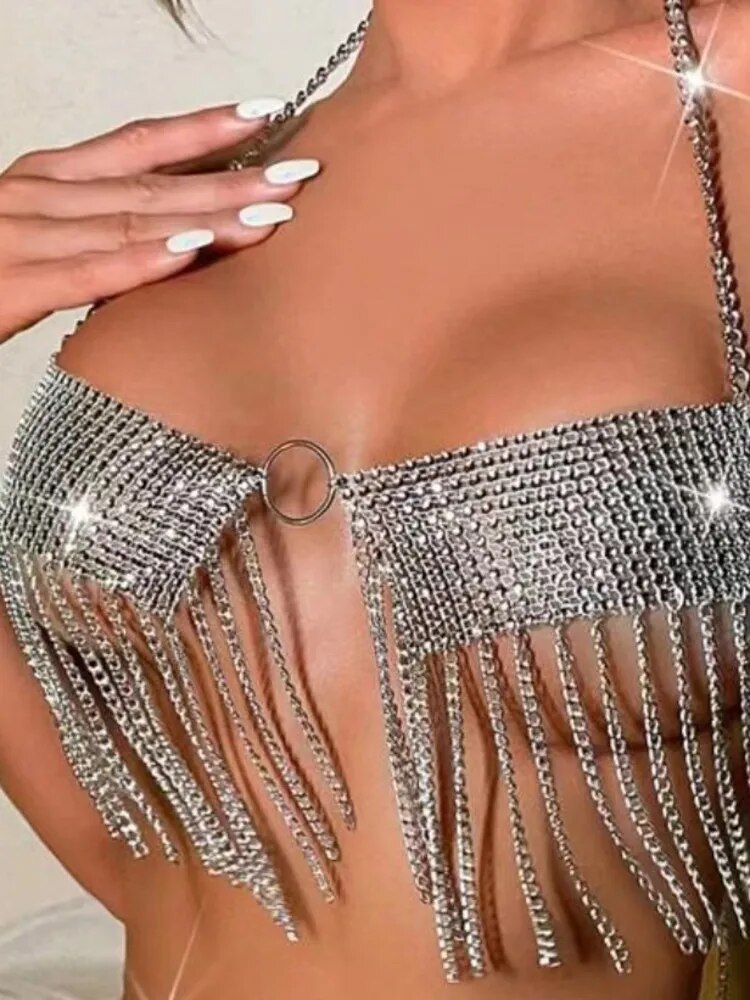 AKYZO, conjunto de 2 piezas para Mujer, camisetas sin mangas cortas con diamantes brillantes, minifalda Sexy, trajes de fiesta Rave de carnaval, Ropa de Club, Festival para Mujer