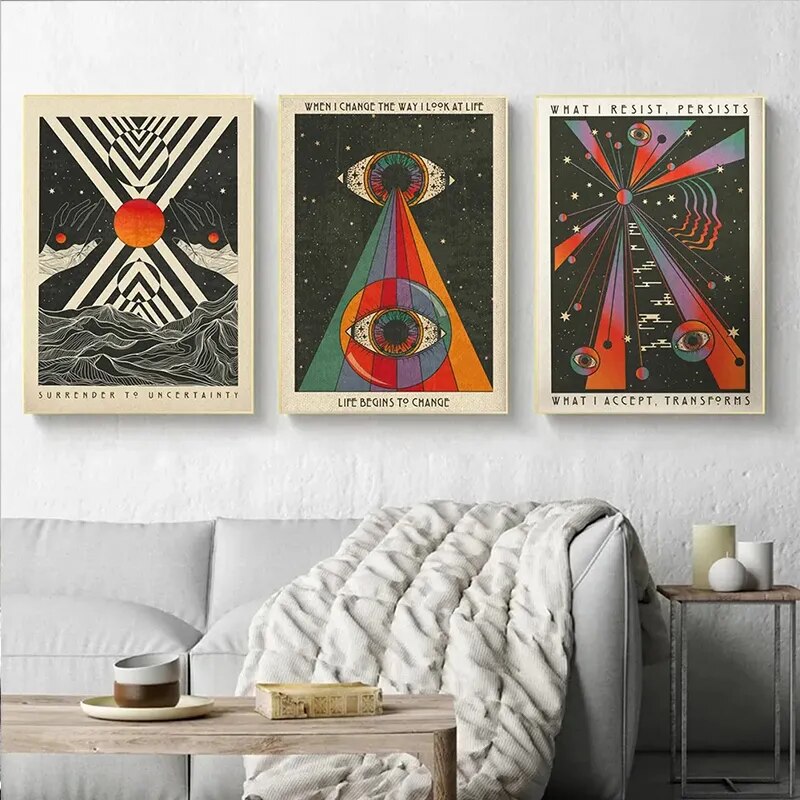 Retro Bohemian Psychedelic 70er Jahre Poster Inspirierende Zitate Meditation Wandkunst Leinwand Gemälde Bilder Hippie Home Room Decor