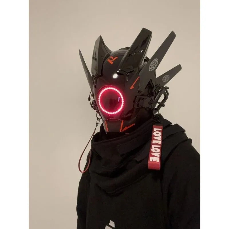 Leichte Shinobi Samurai Maske Cyberpunk Helm Cosplay Dreadlocks Coole Maske mit Led Zöpfen Weihnachten Halloween Geschenk Dreads Flügel