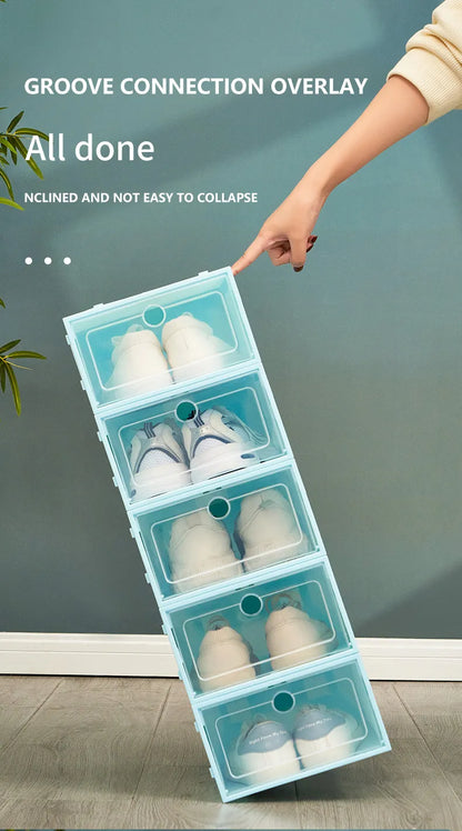 Transparent Lid Shoe Box Sets Shoes Organizers Thickened Foldable Dustproof Storage Boxs Stackable Combined Shoe Cabinet