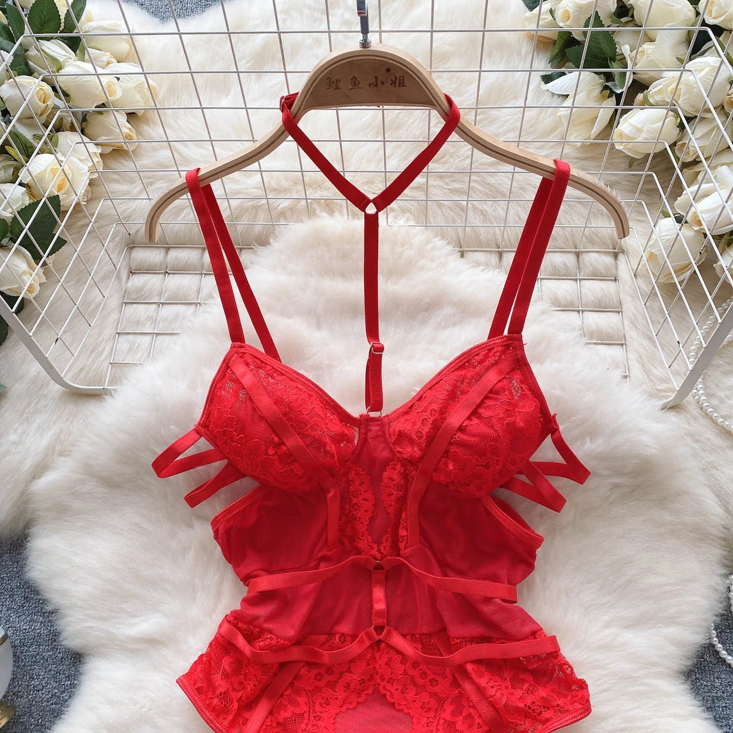 Women Sensual Hollow Out Playsuits Female Halter Strap Transparent Thin Slim Jumpsuits 2023 Mesh Lace Sexy Bodysuits Wanita