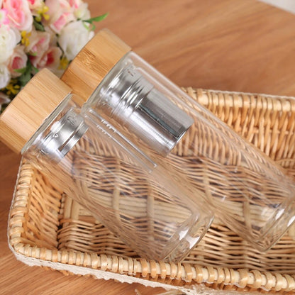 UPORS Glass Water Bottle with Tea Infuser Double Wall High Borosilicate Glass Travel Tumbler with Bamboo Lid Infusion Tea Bottle