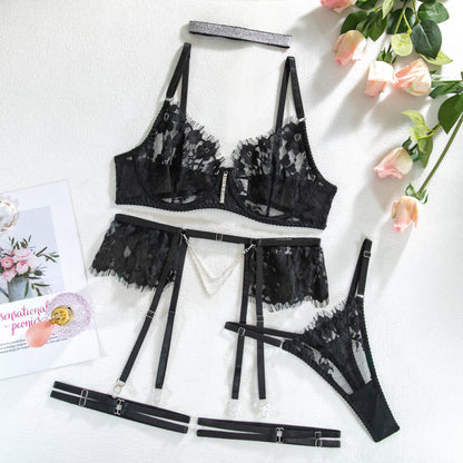 Rhinestone Lingerie See Through Bra Fine Intimate Bra And Panty Set Fancy New In Matching Sets