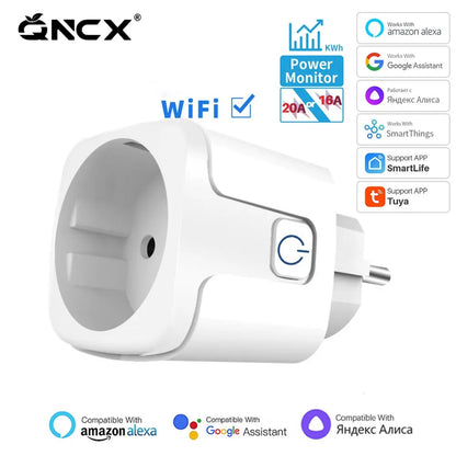 Tuya 16A 20A EU enchufe inteligente WiFi enchufe inteligente con función de sincronización de monitoreo de energía Control de voz Alexa Google Assitant