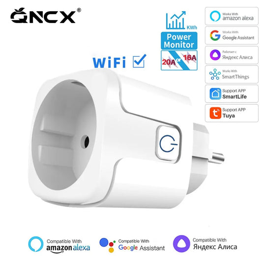 Tuya 16A 20A EU enchufe inteligente WiFi enchufe inteligente con función de sincronización de monitoreo de energía Control de voz Alexa Google Assitant