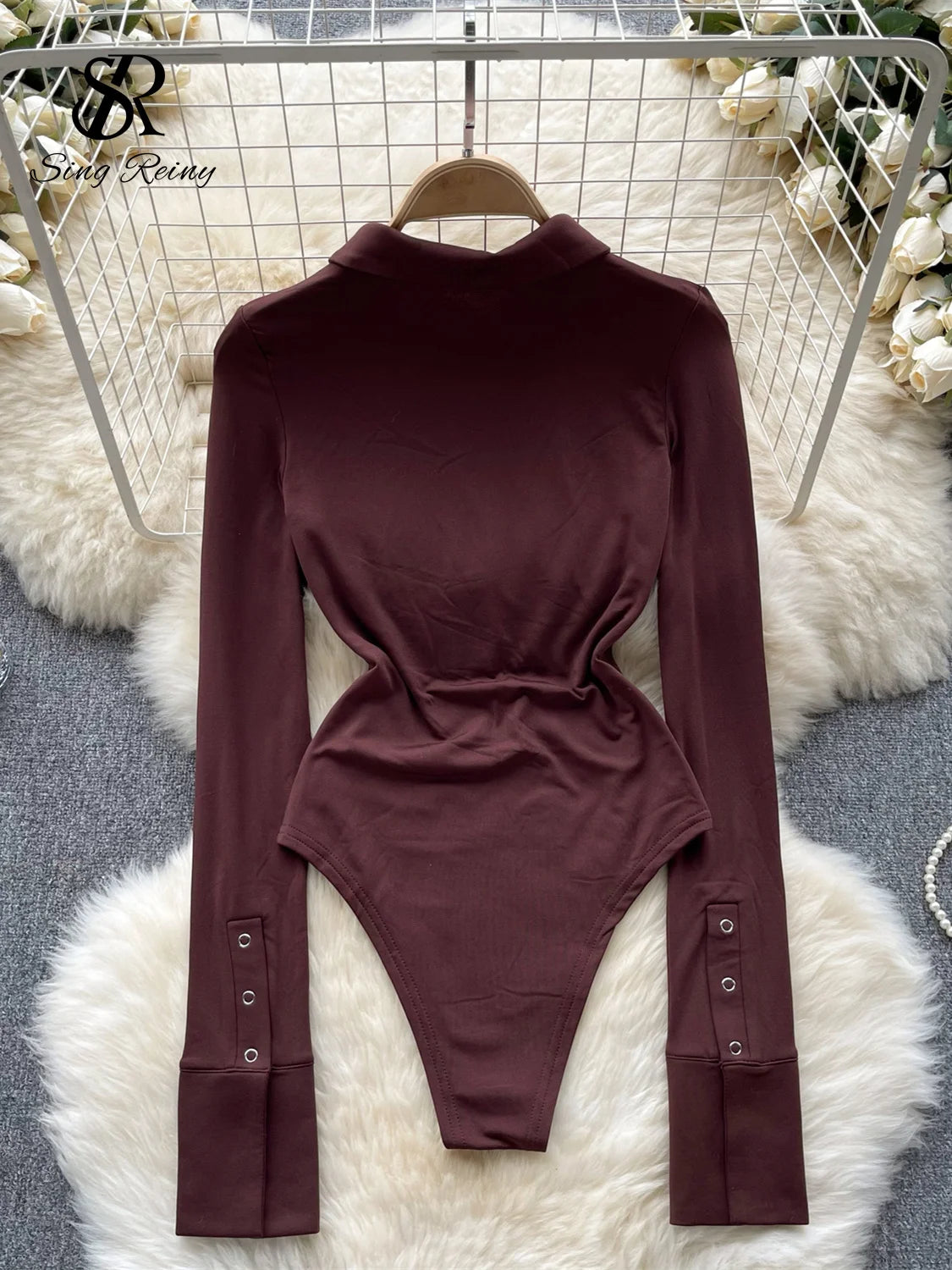 2023 frauen Streetwear Sexy Bodys Taste Polo Kragen Lange Ärmeln Y2K Outwear Mode Offenem Schritt Schlank Playsuits Wanita