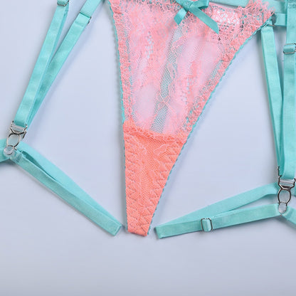 Lencería de plumas, ropa interior de encaje de lujo de 4 piezas para mujer, sin censura, 18 sujetador de tul transparente, conjunto de liga Sensual íntimo