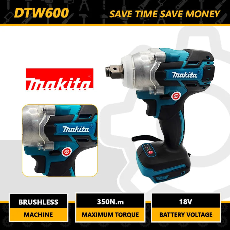 Makita-llave eléctrica de 18V, DTW600, batería inalámbrica, taladro eléctrico, solo cuerpo, herramientas eléctricas profesionales de litio