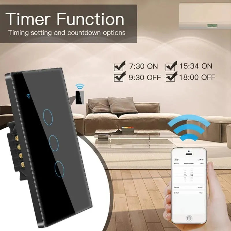 TNCE-interruptor de pared inteligente Tuya US WiFi, 1/2/3/4 entradas, sin cable neutro, Sensor táctil, interruptores de luz LED, hogar inteligente, Alexa y Google Home