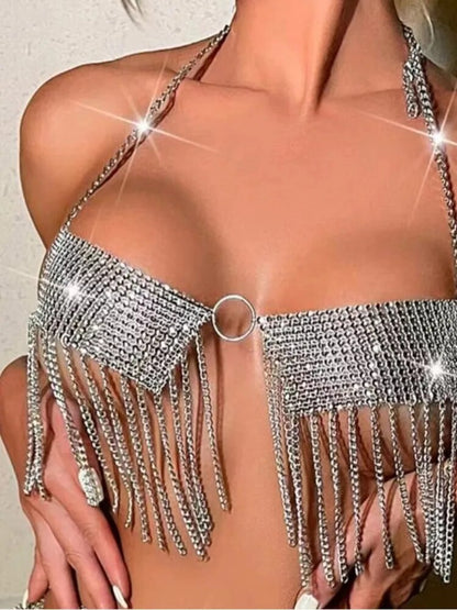 AKYZO, conjunto de 2 piezas para Mujer, camisetas sin mangas cortas con diamantes brillantes, minifalda Sexy, trajes de fiesta Rave de carnaval, Ropa de Club, Festival para Mujer