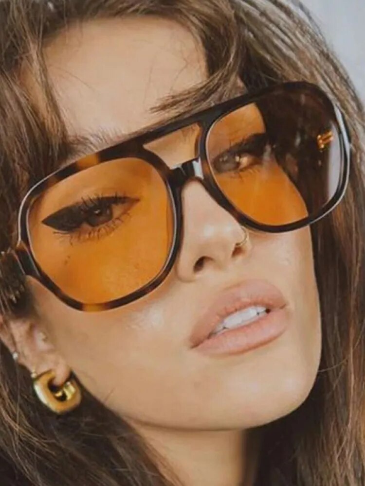 Vintage Übergroße Sonnenbrille Frauen Retro Marke Großen Rahmen Sonnenbrille Weibliche Schwarz Gelb Ins Stil Quadratische Gläser Oculos De Sol