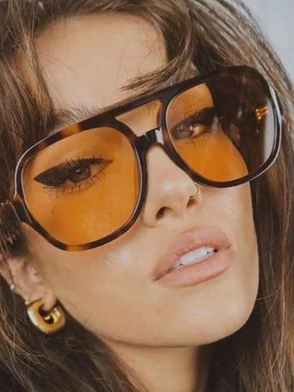 Vintage Oversized Sunglasses Women Retro Brand Big Frame Sun Glasses Female Black Yellow Ins Style Square Glasses Oculos De Sol