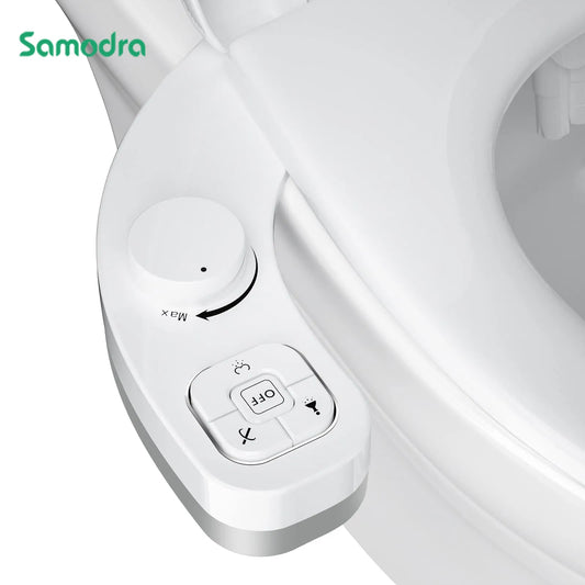 SAMODRA Nicht-elektrisches Bidet – selbstreinigende Doppeldüse (Front- und Heckwäsche), Wasser-Bidet-Toilettensitzaufsatz