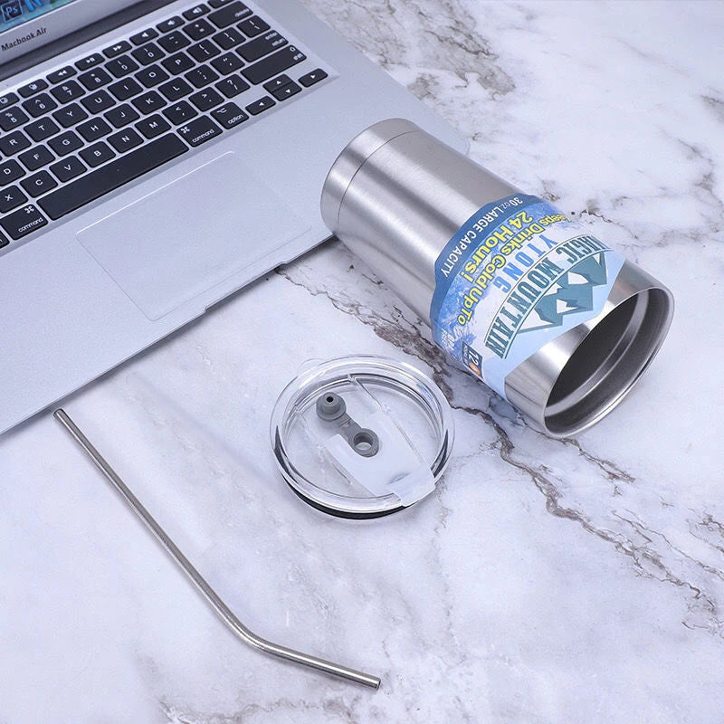 Taza Termo mágica de acero inoxidable para congelar con pajita, bebida de café helada, botella aislada al vacío, taza de montaña para viajes al aire libre en coche