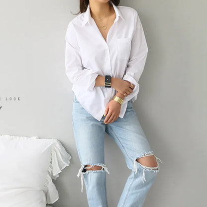 Camisas y blusas para mujer 2023 blusa femenina Top manga larga Casual blanco cuello vuelto estilo OL blusas sueltas para mujer 3496 50