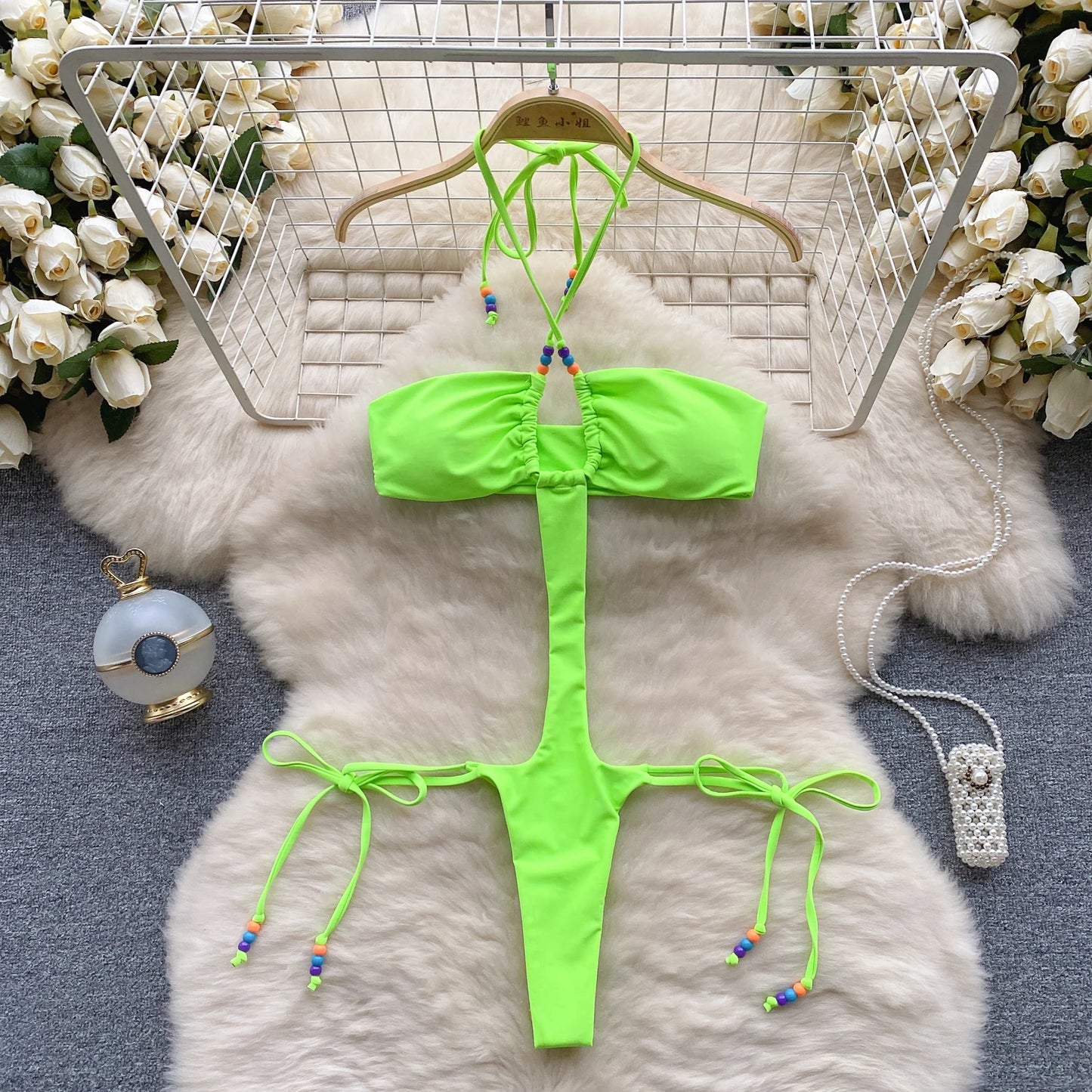 Wanita Fashion Hollow Out Sexy Bodysuit Halter Lace Up Cross  Backless Design 2023 Women Sensual Bikini Swimsuits