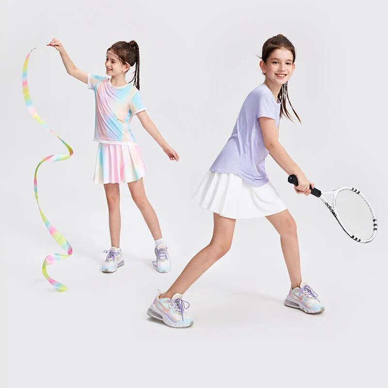 Niños Niñas verano Tie tinte dibujo deportes faldas para correr capas dobles entrenamiento atlético Mini faldas para estudiantes gimnasio tenis baile