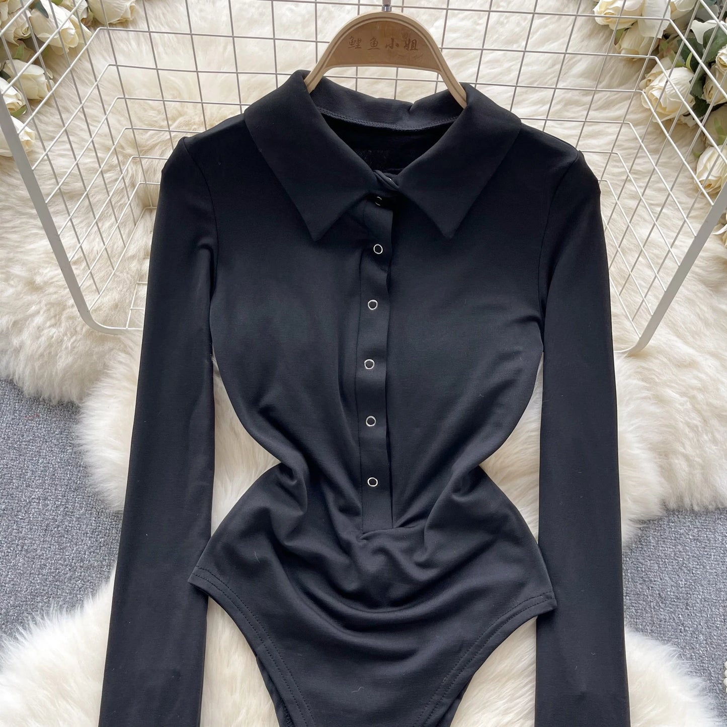 2023 frauen Streetwear Sexy Bodys Taste Polo Kragen Lange Ärmeln Y2K Outwear Mode Offenem Schritt Schlank Playsuits Wanita