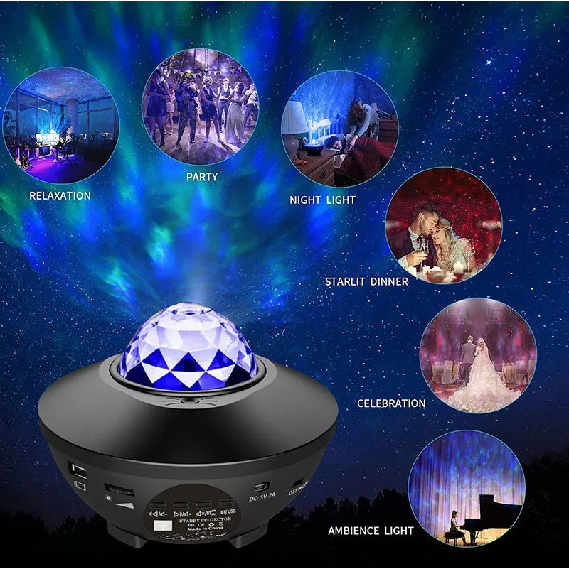 Starry Projector Galaxy Night Light with Ocean Wave Music Speaker Sky Light Projector for Bedroom Decoration Birthday Gift Party