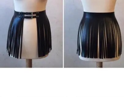 Falda ajustable de piel sintética para mujer y adulto, falda con flecos y borlas, cinturón, disfraz para club nocturno, faldas para fiestas de Cosplay para Halloween