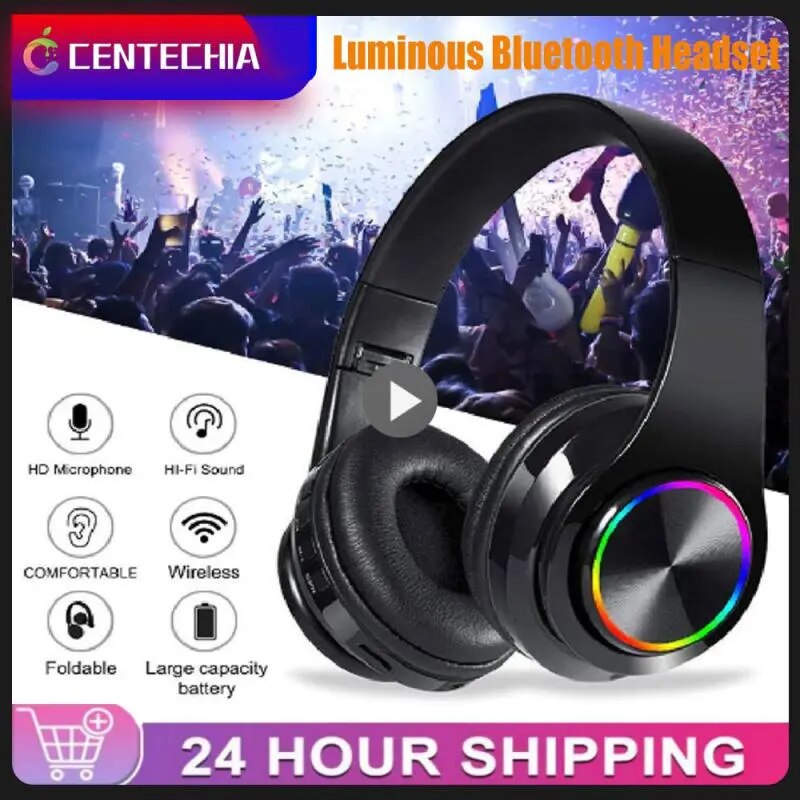 Luminous Bluetooth 5.1 Earphones In Ear Foldable Computer Wireless Headphones Noise Cancellation Subwoofer Stereo Gaming Headset