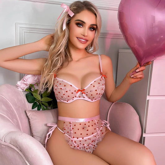 Valentinstags-Spitzen-Dessous, gepunktet, durchsichtige Netz-Unterwäsche, Liebhaber-Tüll, sinnliches, intimes Sissy-Hot-Night-Outfit