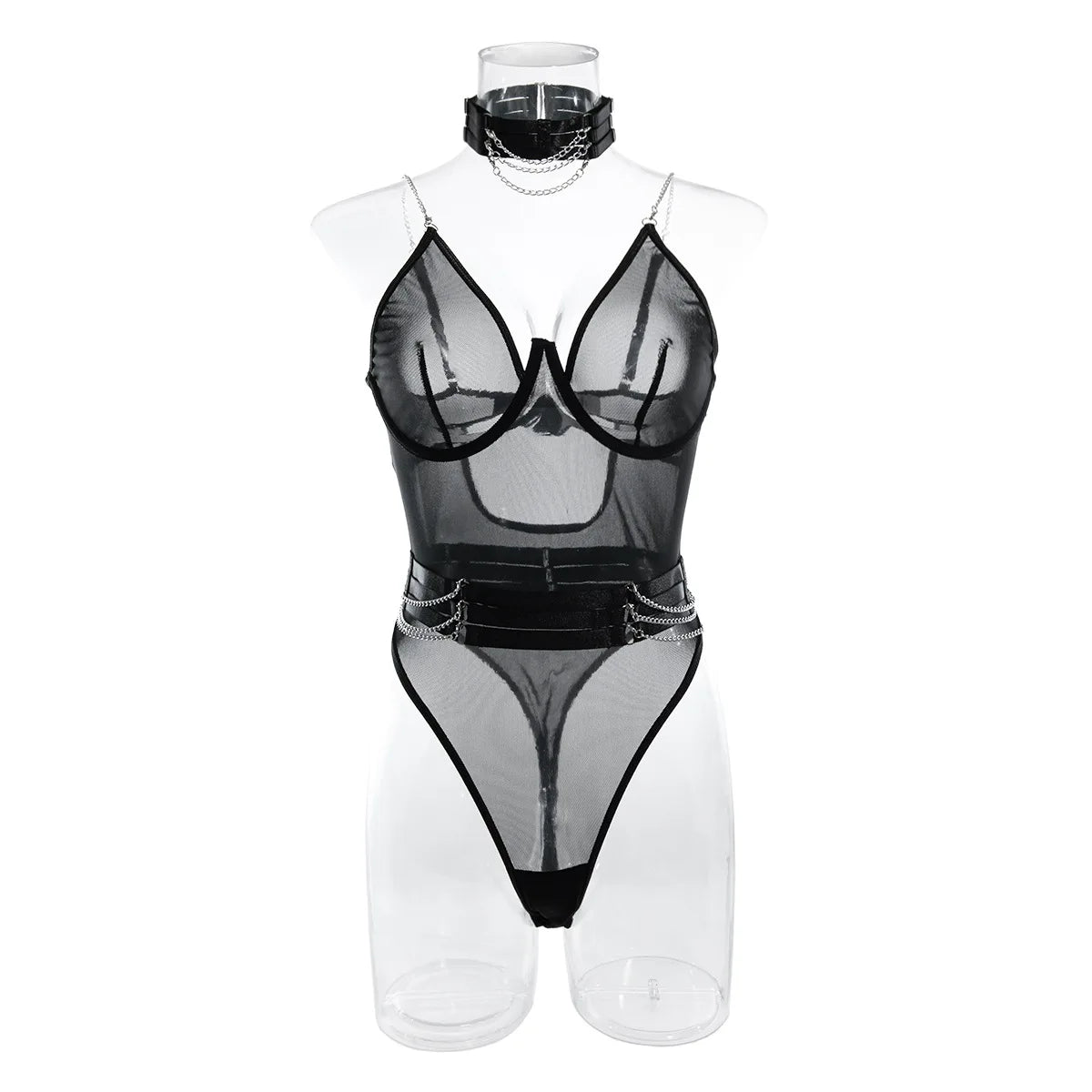 Frauen Mesh Sexy Playsuits 2023 Sommer Strap Aushöhlen Schlanke Nachtwäsche Mode Kette Sheer Sinnliche Bodys Wanita