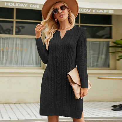 New Cable Length Mid-length Knitted Dress Luxurious and Elegant Side Slit Long Skirt Slim Waist and Beautiful Dress for Girls