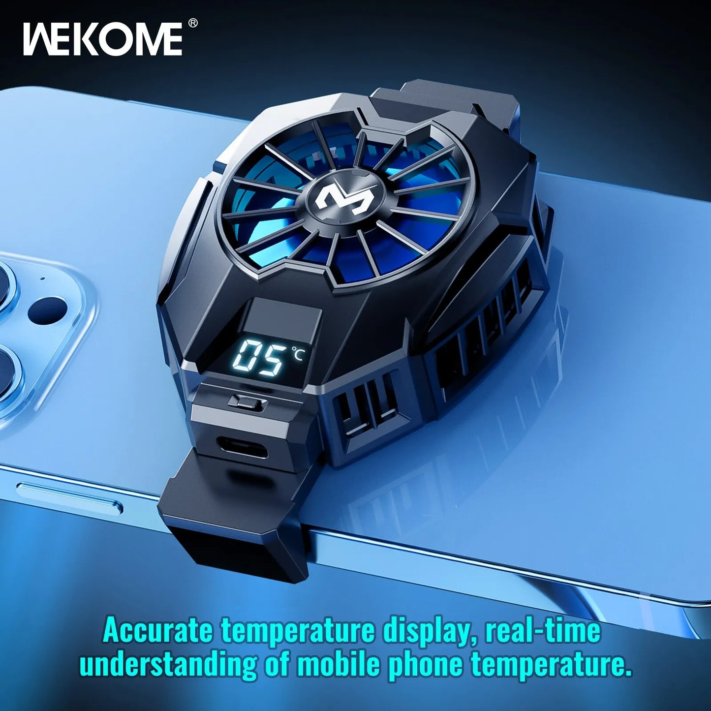 WEKOME Disipador de Calor para Teléfono Móvil con Pantalla de Temperatura, Radiador de Enfriamiento para Juegos con Clip Trasero Universal para Teléfonos Móviles