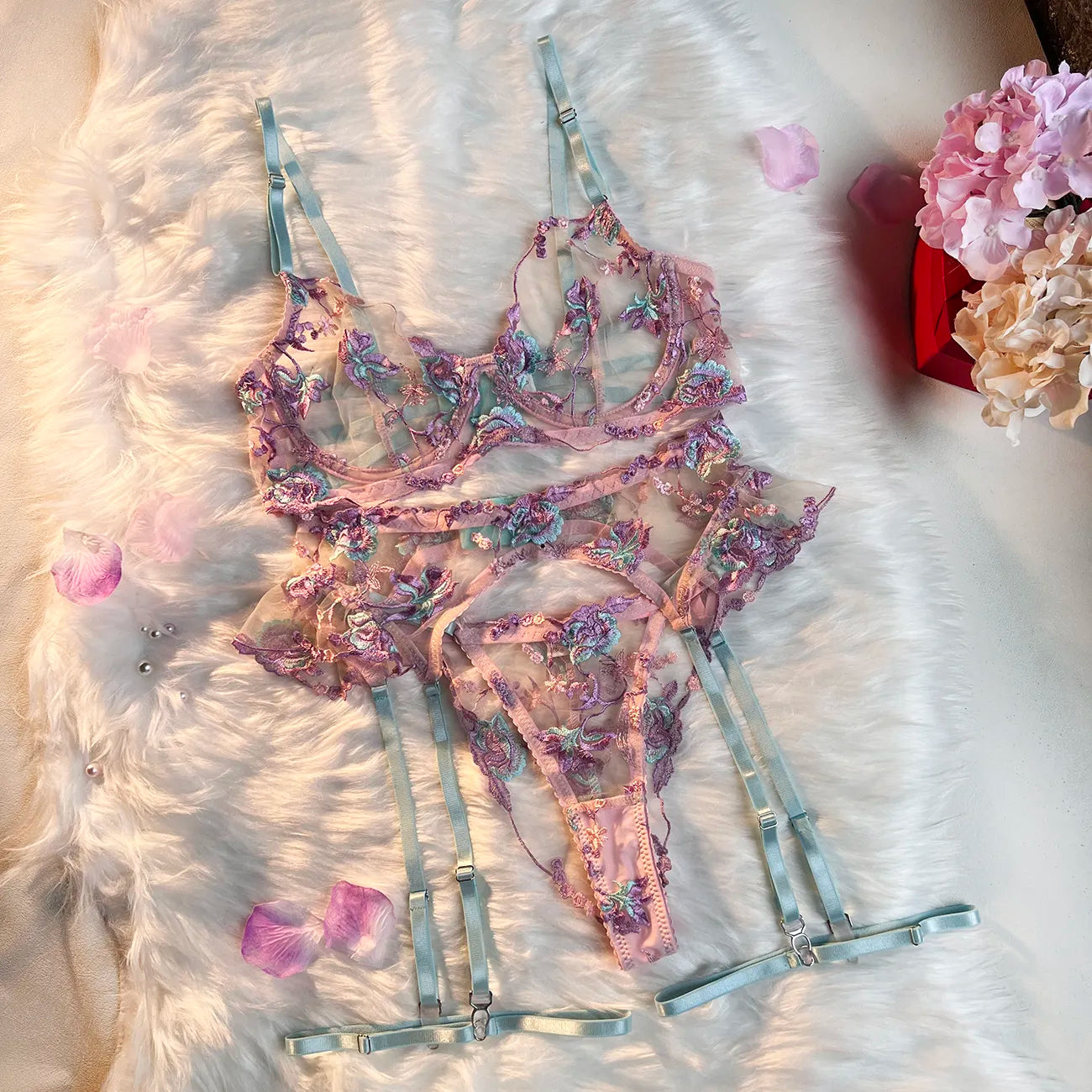 Fairy Lingerie Floral Transparent Underwear Ruffle Garter Intimate Delicate Underwear Beautiful See Through Outfits