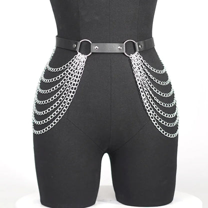 Frauen Sexy Strumpfgürtel Leder Kette Bein Harness Dessous Oberschenkel Strumpfband Gothic Kleidung Festival Rave Outfit