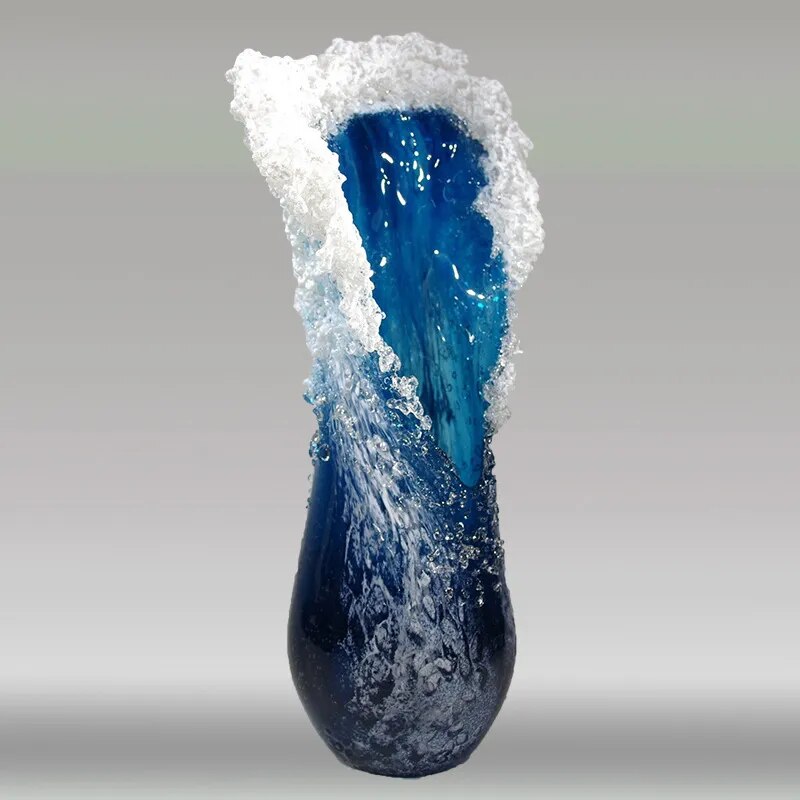 New Arrival Sea Ocean Wave Vase Handmade Resin Art Flower Pot Ornament Modern Desktop Living Room Creative Home Decor