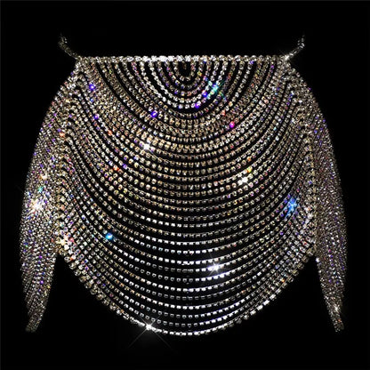 2022 Luxus Hohe Qualität Sexy Strass Körper Kette Schmuck Frau Mode Party Bikini Harness Bh und Rock Zubehör Geschenk