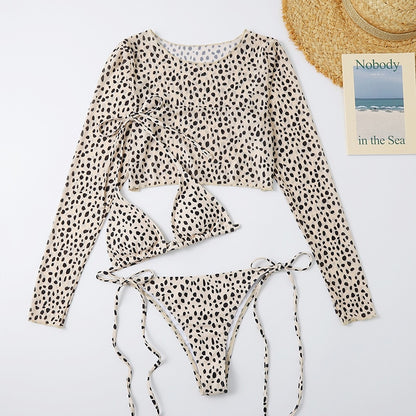 Traje de baño de leopardo para mujer de 3 artículos, microbikini con cuello Halter, traje de baño con estampado por separado, ropa de playa brasileña de cintura baja