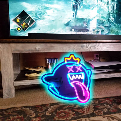 Neon Sign Ghost Led Neon Light with Gaming Neon Sign for Kids Game Room Man Cave Birthday Decor Gift