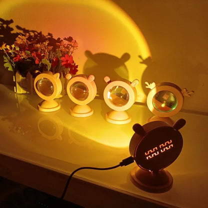 Portable Mini Sunset Light Lamp Atmosphere Ins Projector Photo LED Rainbow Dawn Table Lighting Bedroom Decor USB RGB Night Lamp