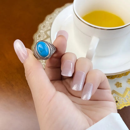 Persönlicher Glücksring, oval, blau, ethnischer feiner Schmuck für Damen und Herren, energiegeladenes Herbstgeschenk aus 925er Sterlingsilber