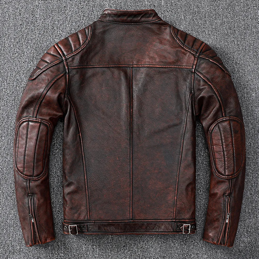 Vintage Gelb Braun Echtes Rindsleder Echtleder Jacke Herren Motorrad Mantel Herren Biker Kleidung Frühling Herbst Asiatische Größe 6XL